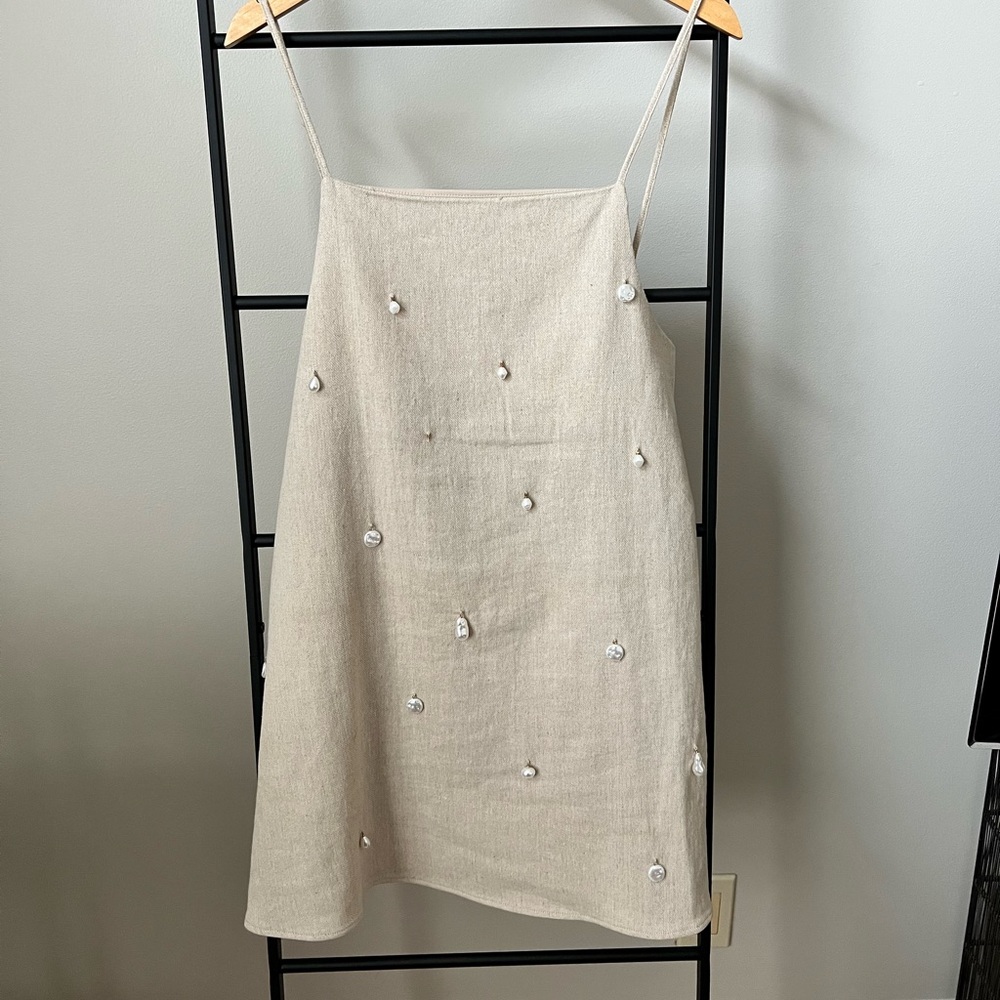 Zara Linen Blend Pearl Dress